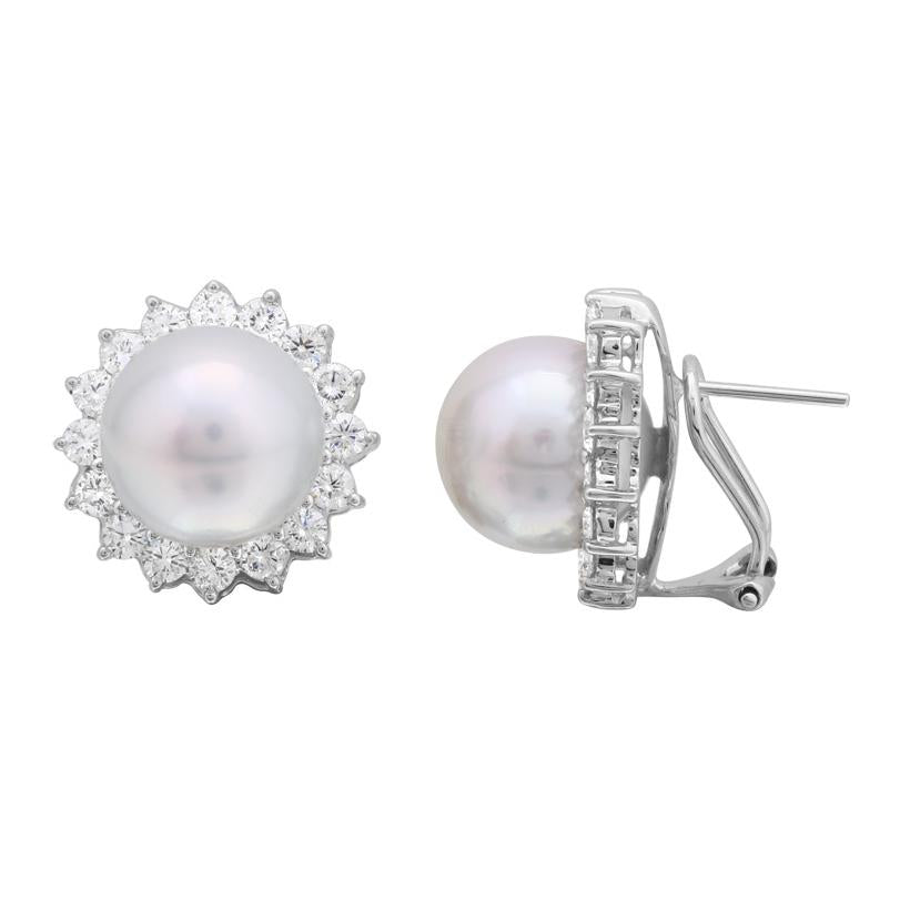 2.33 Ctw Diamond 18k White Gold Pearl Earrings