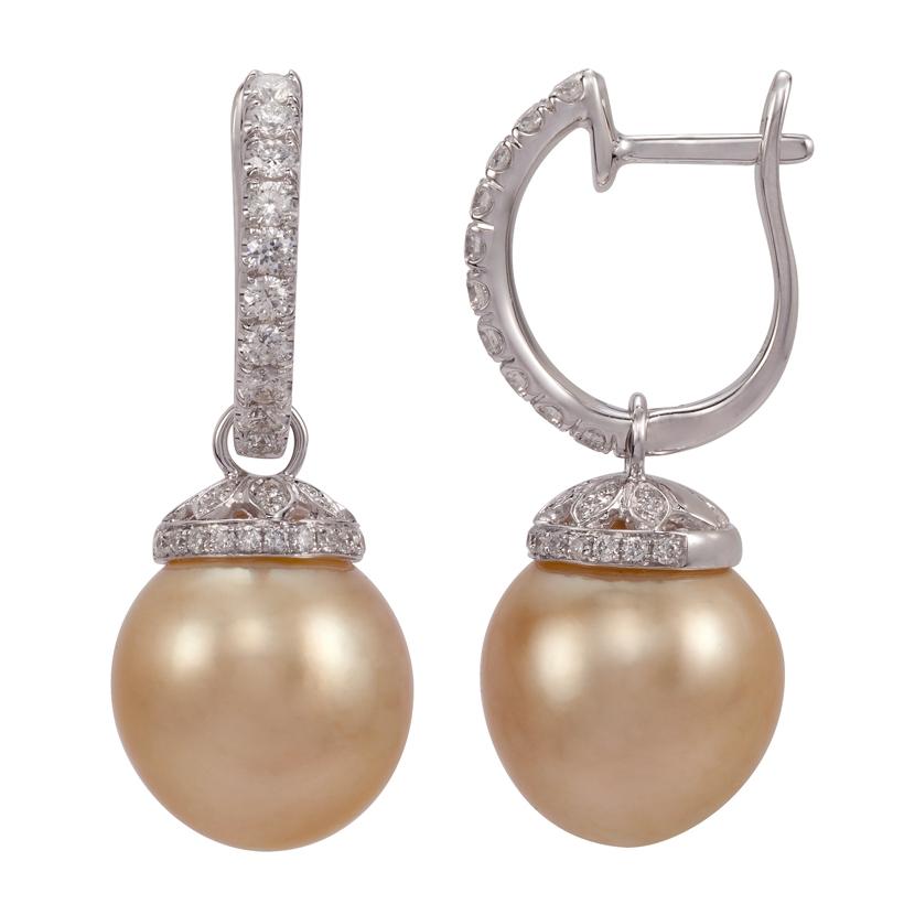 1 Ctw Diamond 18k White Gold Pearl Earrings