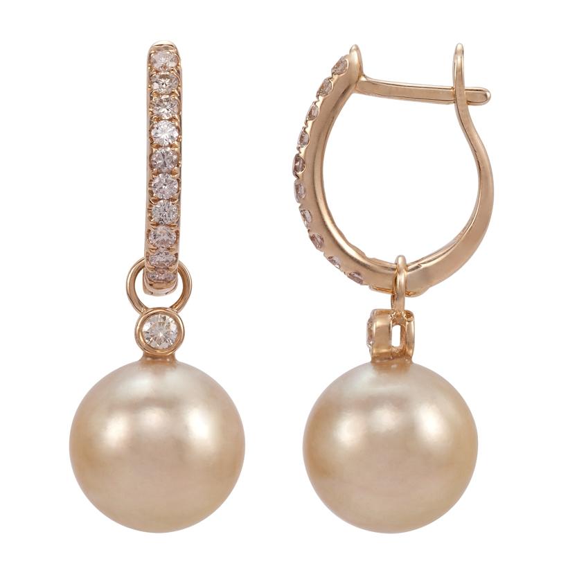 0.69 Ctw Diamond 14k Yellow Gold Pearl Earrings