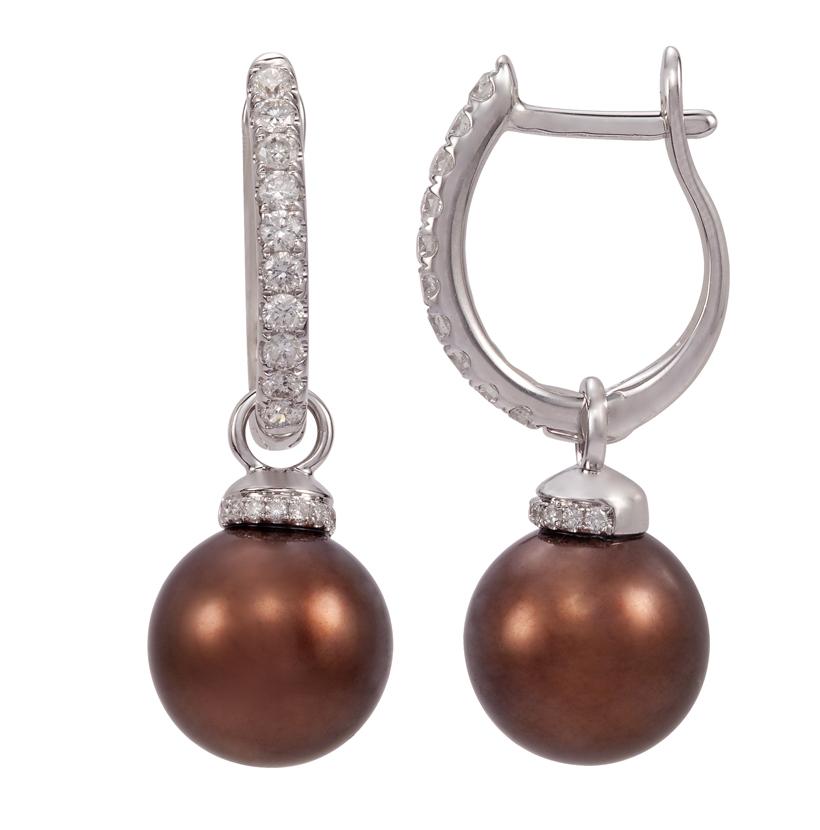 0.6 Ctw Diamond 14k White Gold Pearl Earrings