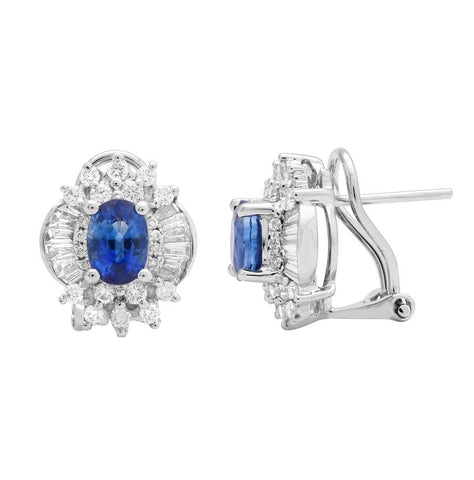 0.88 Ctw Diamond 18k White Gold Sapphire Round Tap Baguette Shape Womens Gemstone Earrings