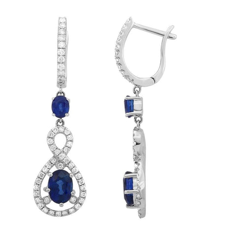 0.72 Ctw Diamond 18k White Gold Sapphire Round Shape Womens Gemstone Earrings