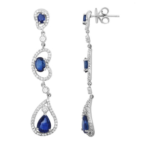 0.83 Ctw Diamond 18k White Gold Sapphire Round Shape Womens Gemstone Earrings