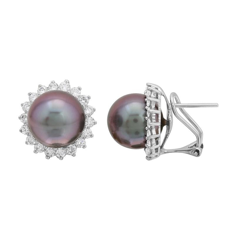 1.52 Ctw Diamond 18k White Gold Pearl Earrings