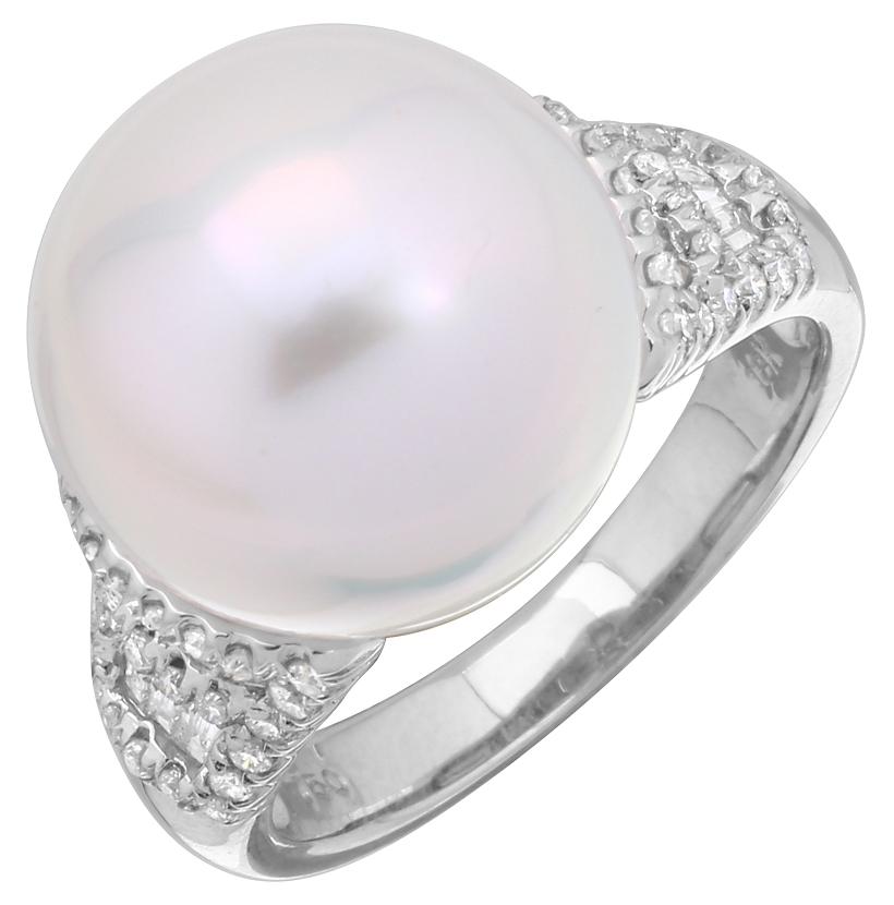 1.19 Ctw Diamond 18k White Gold Pearl Ring