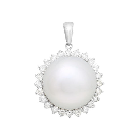 0.6 Ctw Diamond 18k White Gold Pearl Necklace Pendant