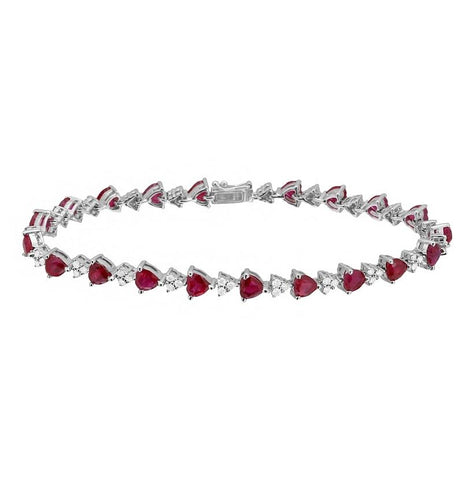 0.76 Ctw Diamond 18k White Gold Ruby Round Shape Womens Gemstone Bracelet