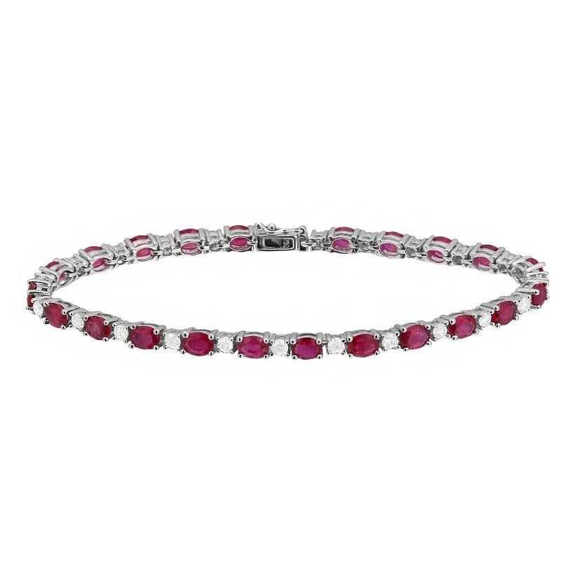 1.16 Ctw Diamond 18k White Gold Ruby Round Shape Womens Gemstone Bracelet