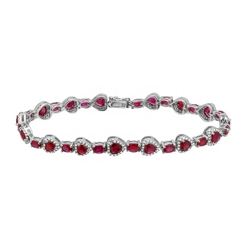 0.64 Ctw Diamond 18k White Gold Ruby Round Shape Womens Gemstone Bracelet