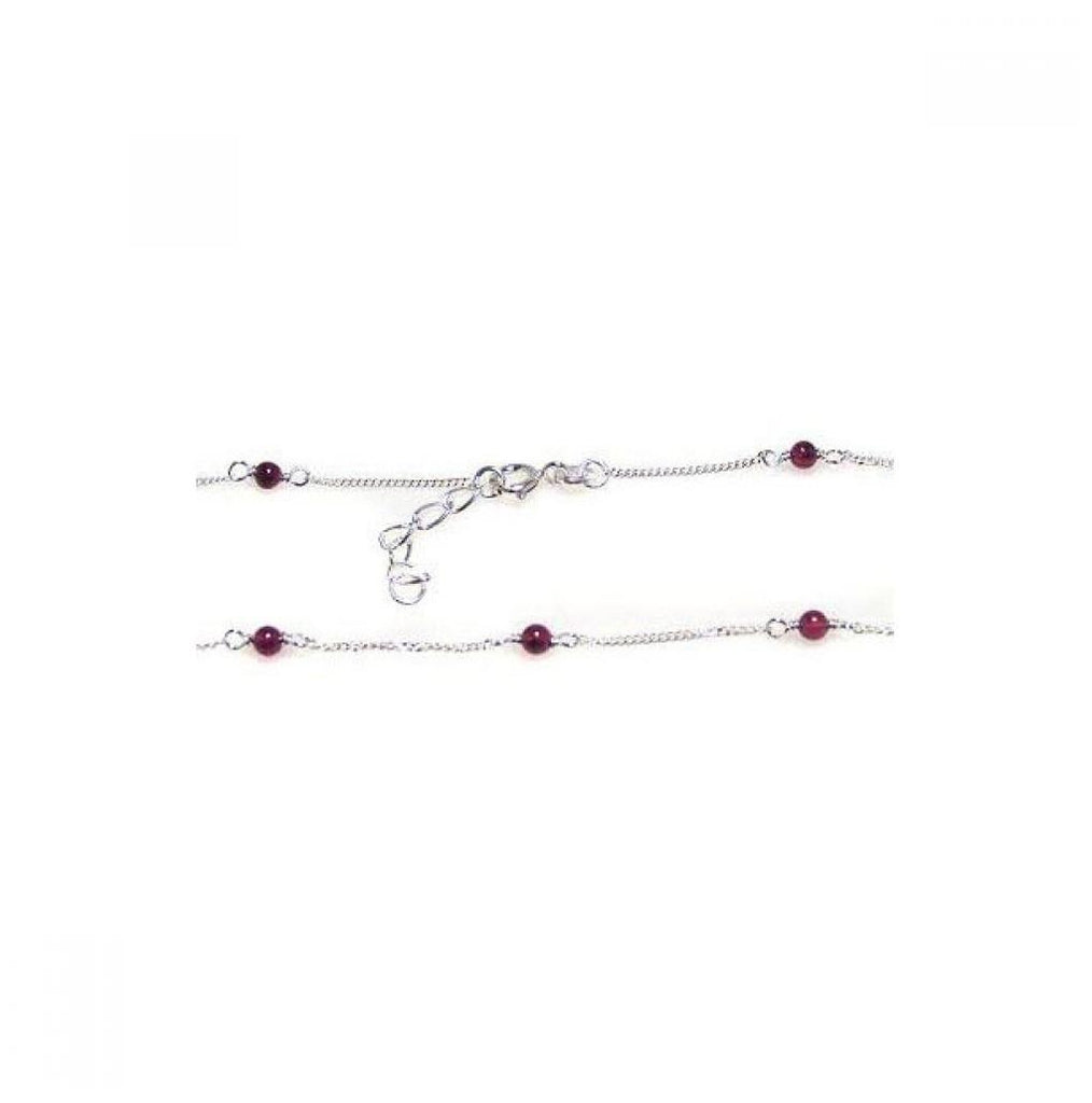 .925 Sterling Silver Red Bead Anklet