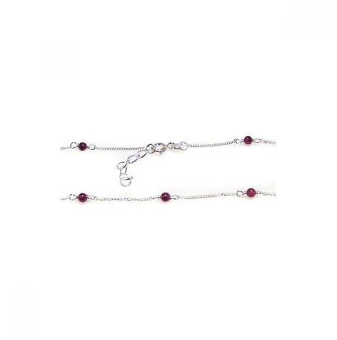 .925 Sterling Silver Red Bead Anklet