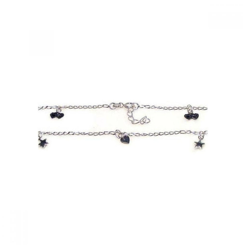 .925 Sterling Silver Star Heart Anklet