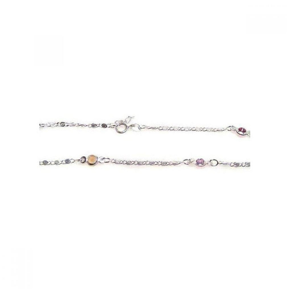 .925 Sterling Silver Multi Color Stone Anklet