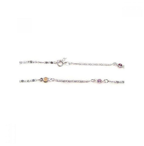 .925 Sterling Silver Multi Color Stone Anklet