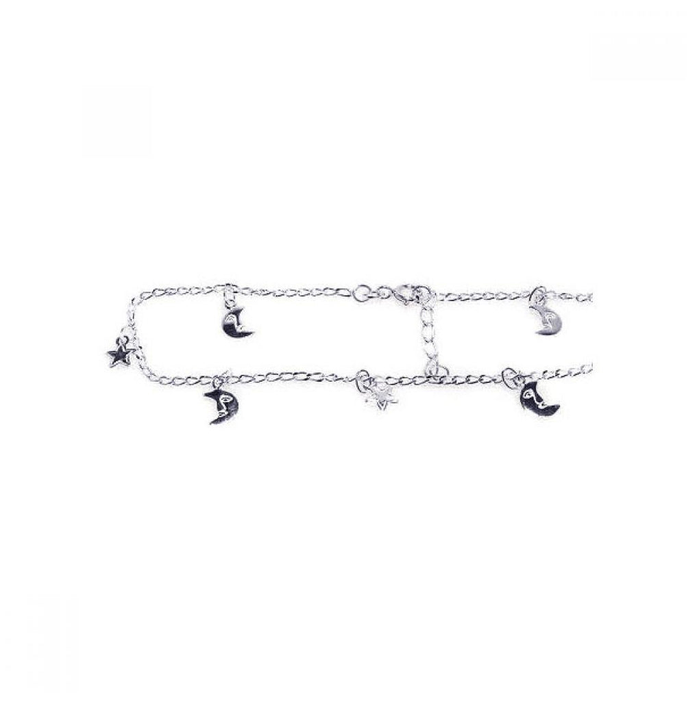 .925 Sterling Silver Star Moon Charm Anklet