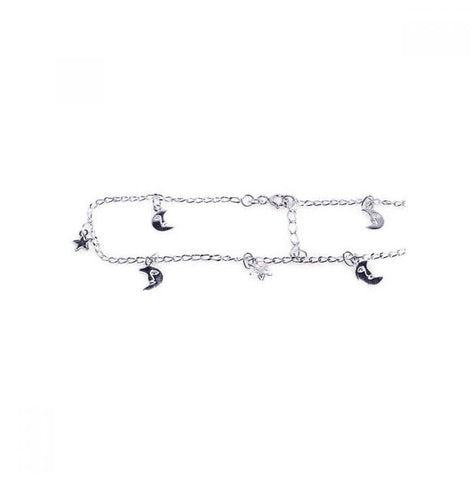 .925 Sterling Silver Star Moon Charm Anklet