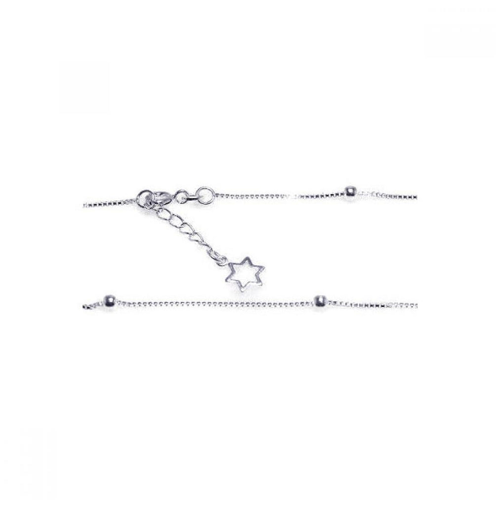 .925 Sterling Silver Box Chain Bead Star Anklet