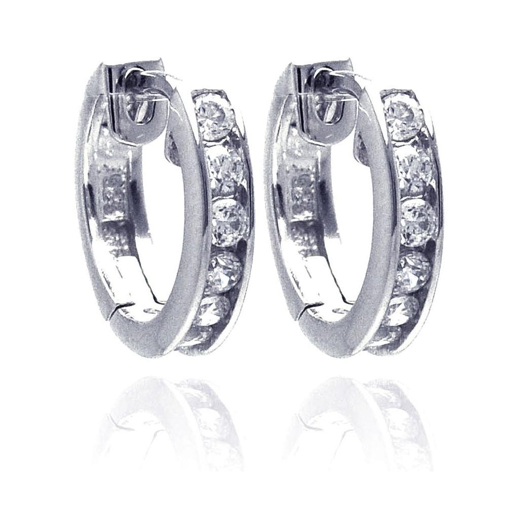 .925 Sterling Silver Rhodium Plated Circle Cz Hoop Earring