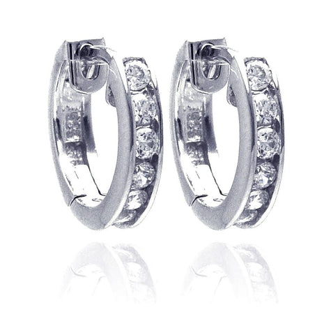 .925 Sterling Silver Rhodium Plated Circle Cz Hoop Earring