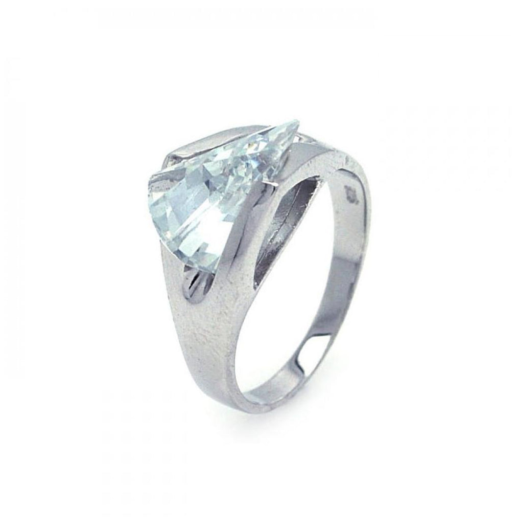 .925 Sterling Silver Rhodium Plated Clear Sideway Cz Ring, <b>size: 5</b>