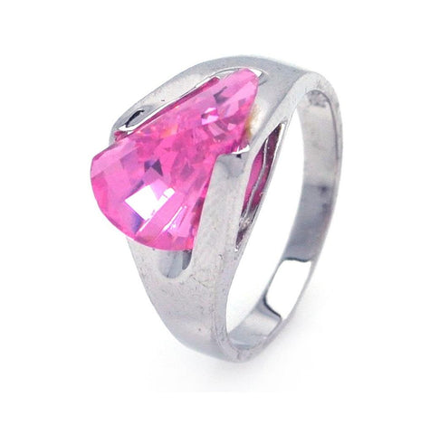 .925 Sterling Silver Rhodium Plated Pink Sideway Cz Ring, <b>size: 5</b>