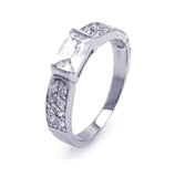 .925 Sterling Silver Rhodium Plated Clear Rectangular Center Pave Cz Ring, <b>size: 5</b>