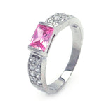 .925 Sterling Silver Rhodium Plated Pink Rectangular Center Pave Cz Ring, <b>size: 5</b>