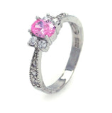 .925 Sterling Silver Rhodium Plated Pink Oval Center Pave Cz Engagement Ring, <b>size: 5</b>