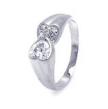 .925 Sterling Silver Rhodium Plated Clear Cz Double Heart Ends Ring, <b>size: 5</b>