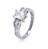 .925 Sterling Silver Rhodium Plated Rectangular Center Clear Cz Engagement Ring, <b>size: 5</b>