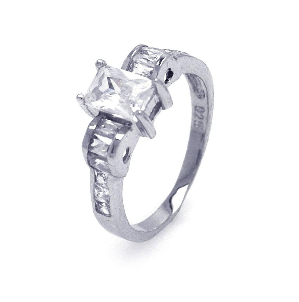 .925 Sterling Silver Rhodium Plated Rectangular Center Clear Cz Engagement Ring, <b>size: 5</b>