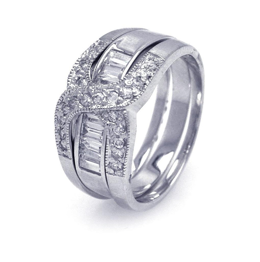 .925 Sterling Silver Rhodium Plated Clear Baguette Cz Overlap Ring, <b>size: 5</b>