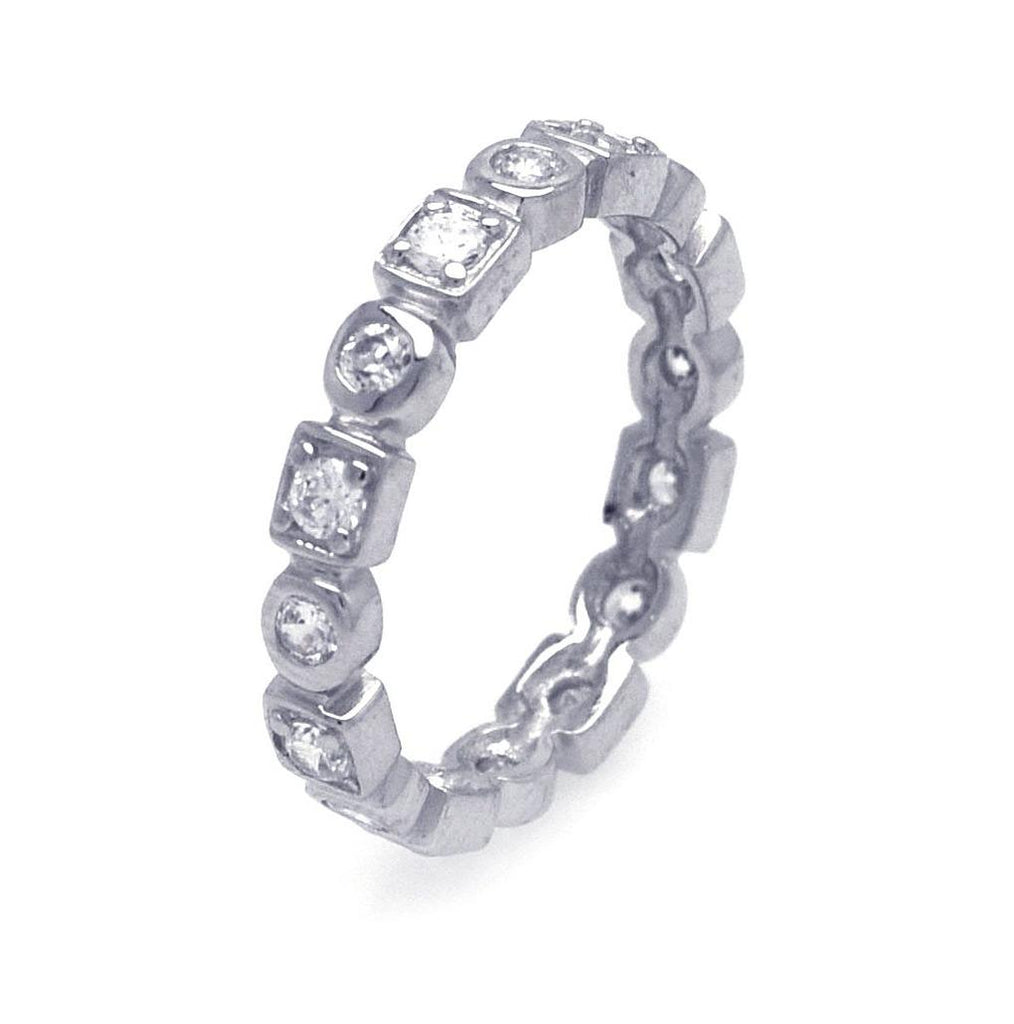 .925 Sterling Silver Rhodium Plated Clear Square Round Cz Stackable Eternity Ring, <b>size: 5</b>