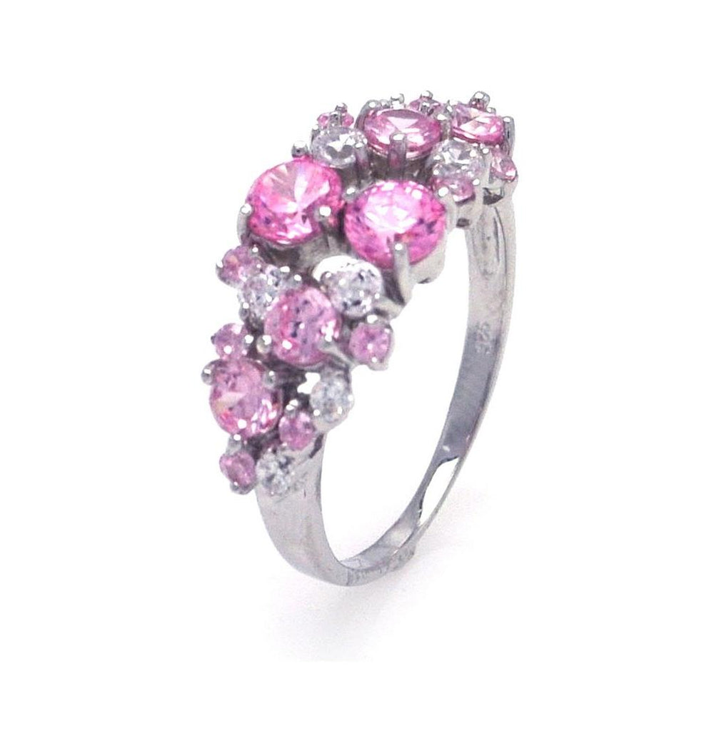 .925 Sterling Silver Rhodium Plated Multi Shaped Pink Cz Ring, <b>size: 5</b>