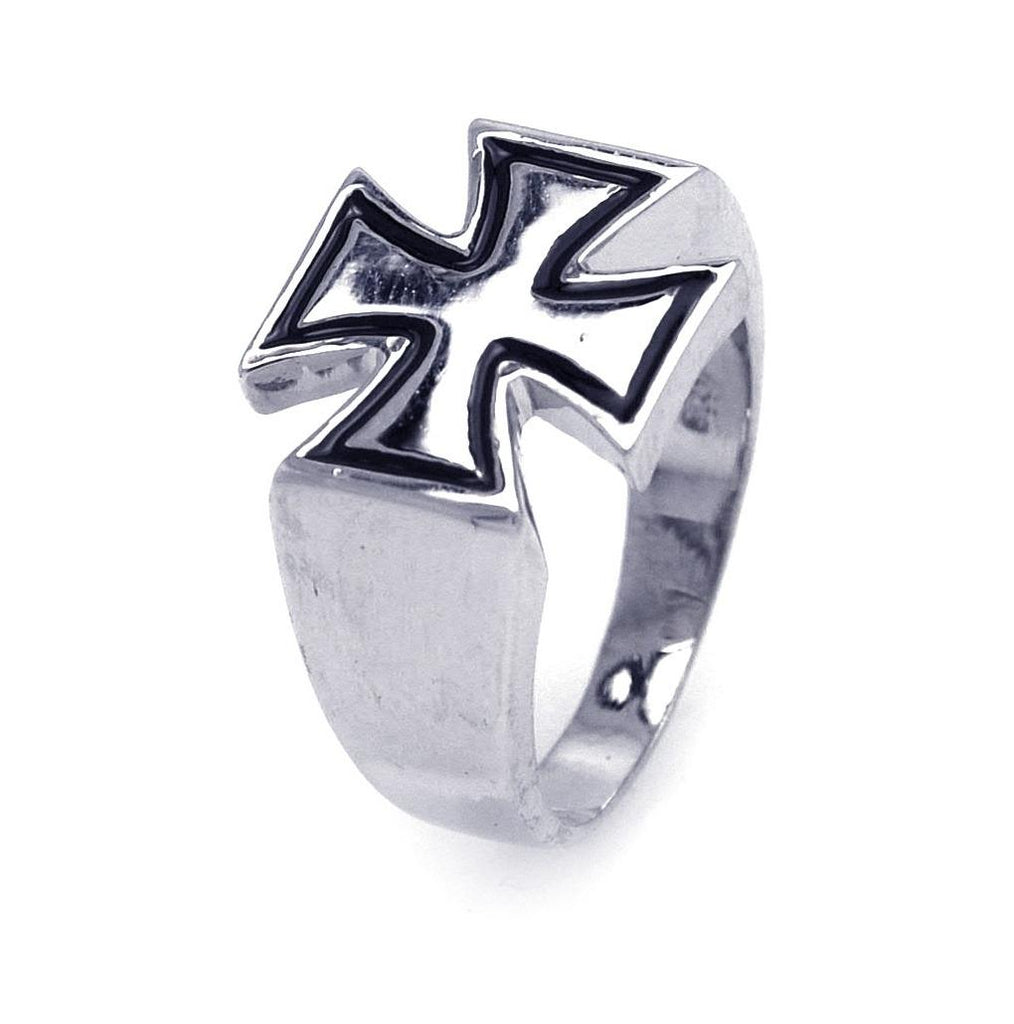 .925 Sterling Silver Rhodium & Black Rhodium Plated High Polish Cross Ring, <b>size: 5</b>