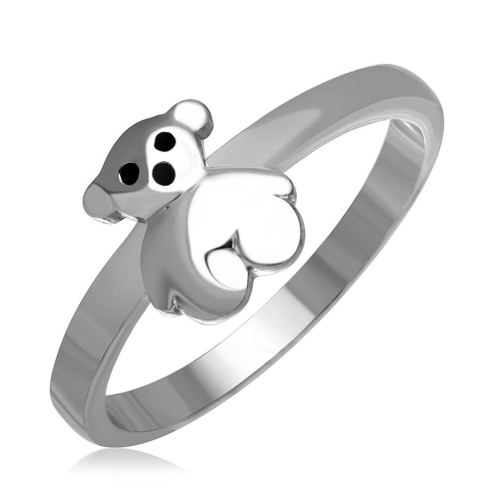 .925 Sterling Silver Rhodium Plated Teddy Bear Ring, <b>size: 5</b>