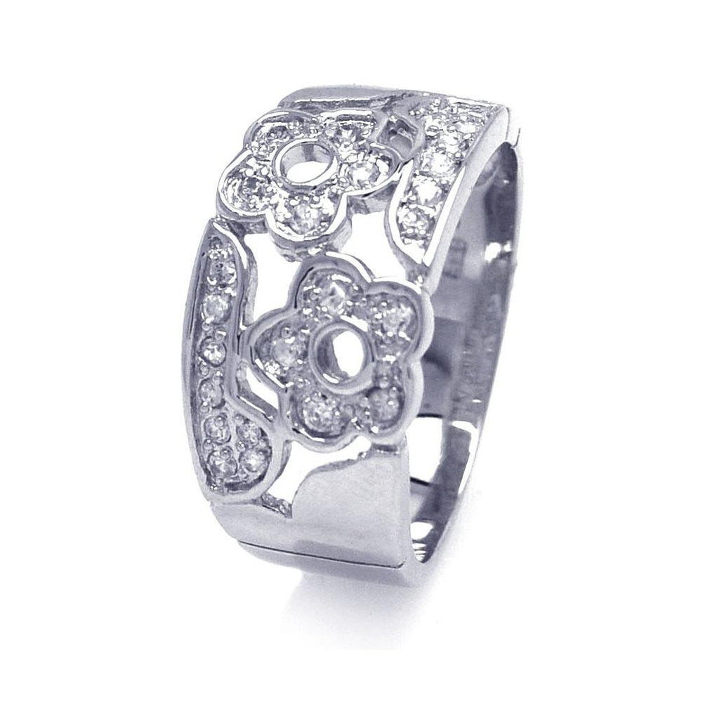 .925 Sterling Silver Rhodium Plated Pave Clear Cz Flower Ring, <b>size: 5</b>