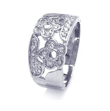 .925 Sterling Silver Rhodium Plated Pave Clear Cz Flower Ring, <b>size: 5</b>