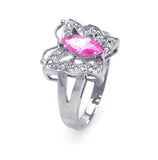 .925 Sterling Silver Rhodium Plated Pink Marquise Center Clear Cz Butterfly Ring, <b>size: 5</b>