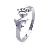 .925 Sterling Silver Rhodium Plated Cz Dolphin Ring Aar0039, <b>size: 5</b>