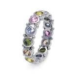 .925 Sterling Silver Rhodium Plated Multi Colored Cz Stackable Eternity Ring, <b>size: 5</b>