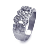 .925 Sterling Silver Rhodium Plated Clear Pave Cz Hand X Ring, <b>size: 5</b>