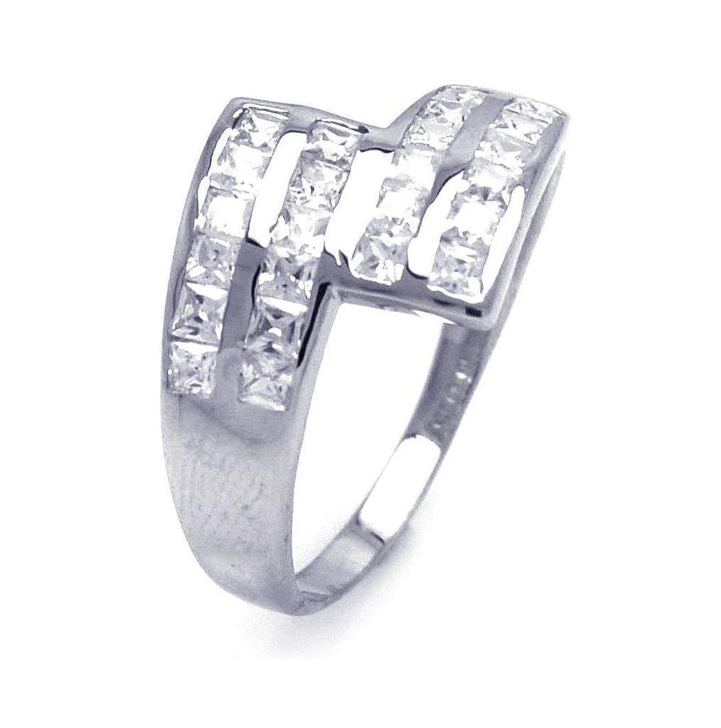 .925 Sterling Silver Rhodium Plated Clear Square Cz Ribbon Ring, <b>size: 5</b>