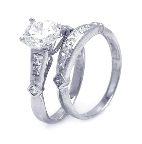 .925 Sterling Silver Rhodium Plated Clear Cz Bridal Wedding Ring Set, <b>size: 5</b>