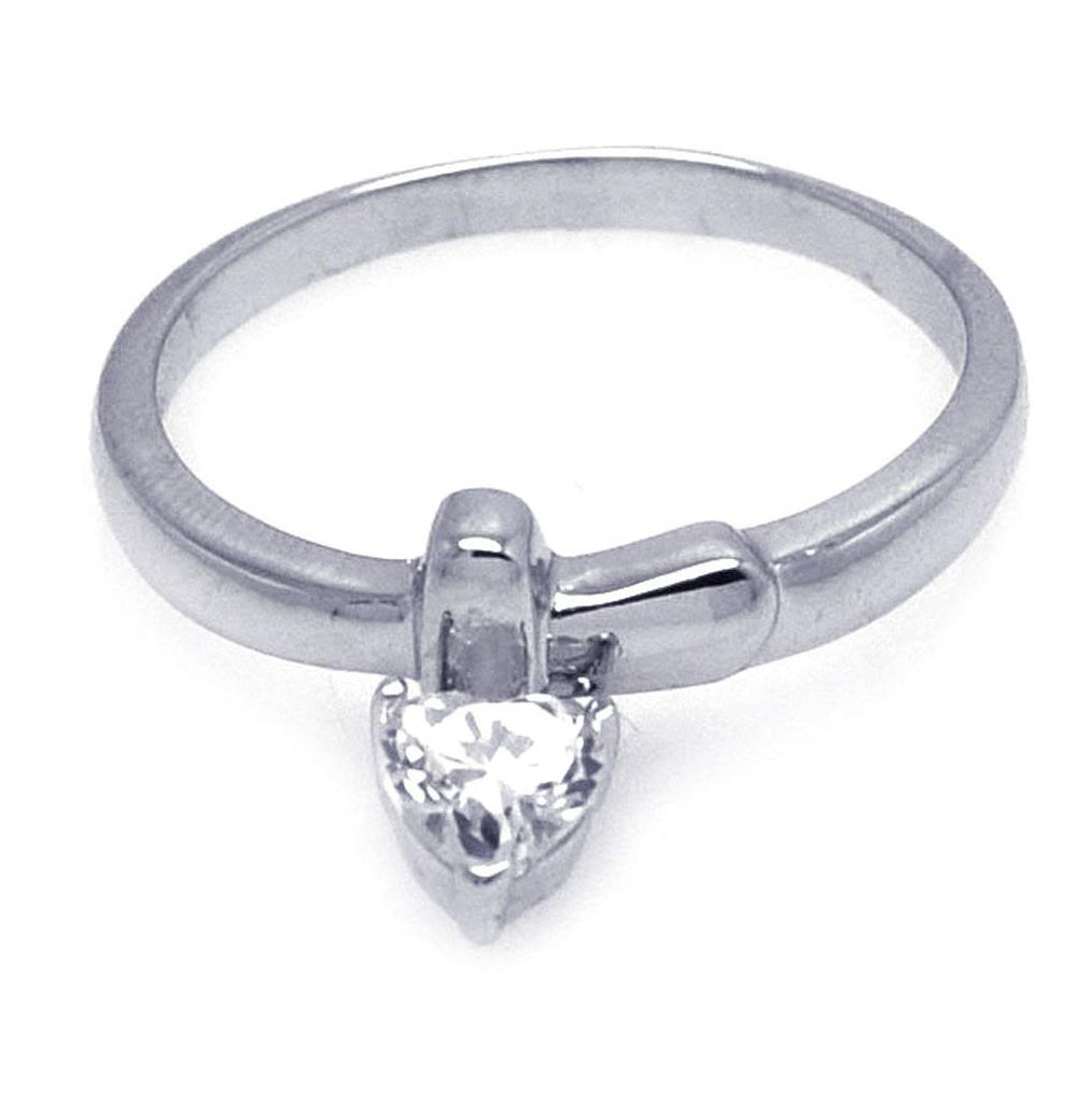 .925 Sterling Silver Rhodium Plated Cz Dangling Heart Ring, <b>size: 5</b>