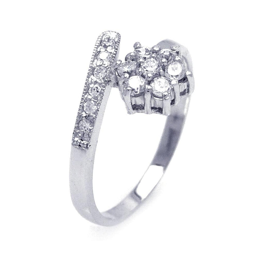 .925 Sterling Silver Rhodium Plated Pave Set Cz Flower Ring, <b>size: 5</b>