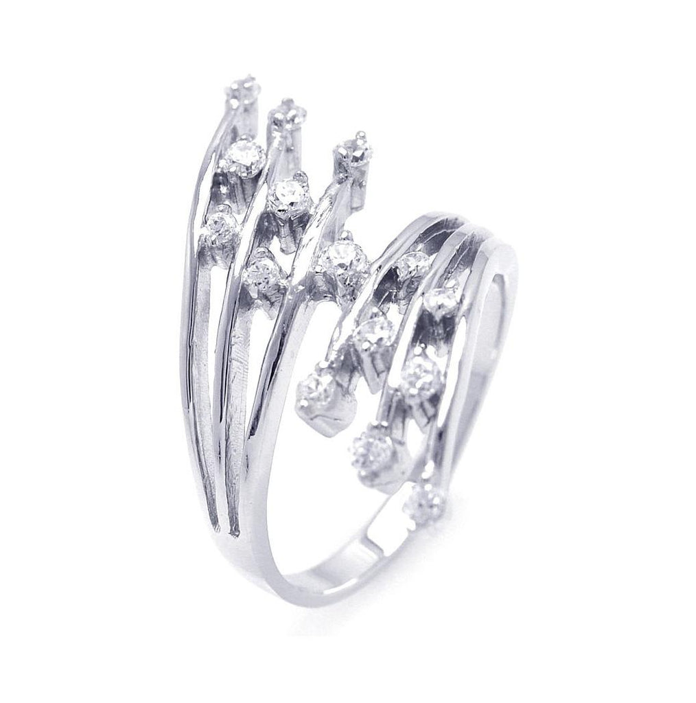 .925 Sterling Silver Rhodium Plated Cz Double Row Ring, <b>size: 5</b>