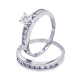 .925 Sterling Silver Rhodium Plated Cz Engagement Ring Set, <b>size: 5</b>