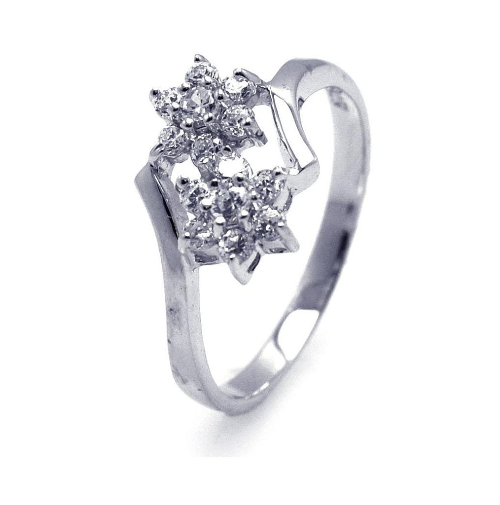 .925 Sterling Silver Rhodium Plated Cz Double Flower Ring, <b>size: 5</b>