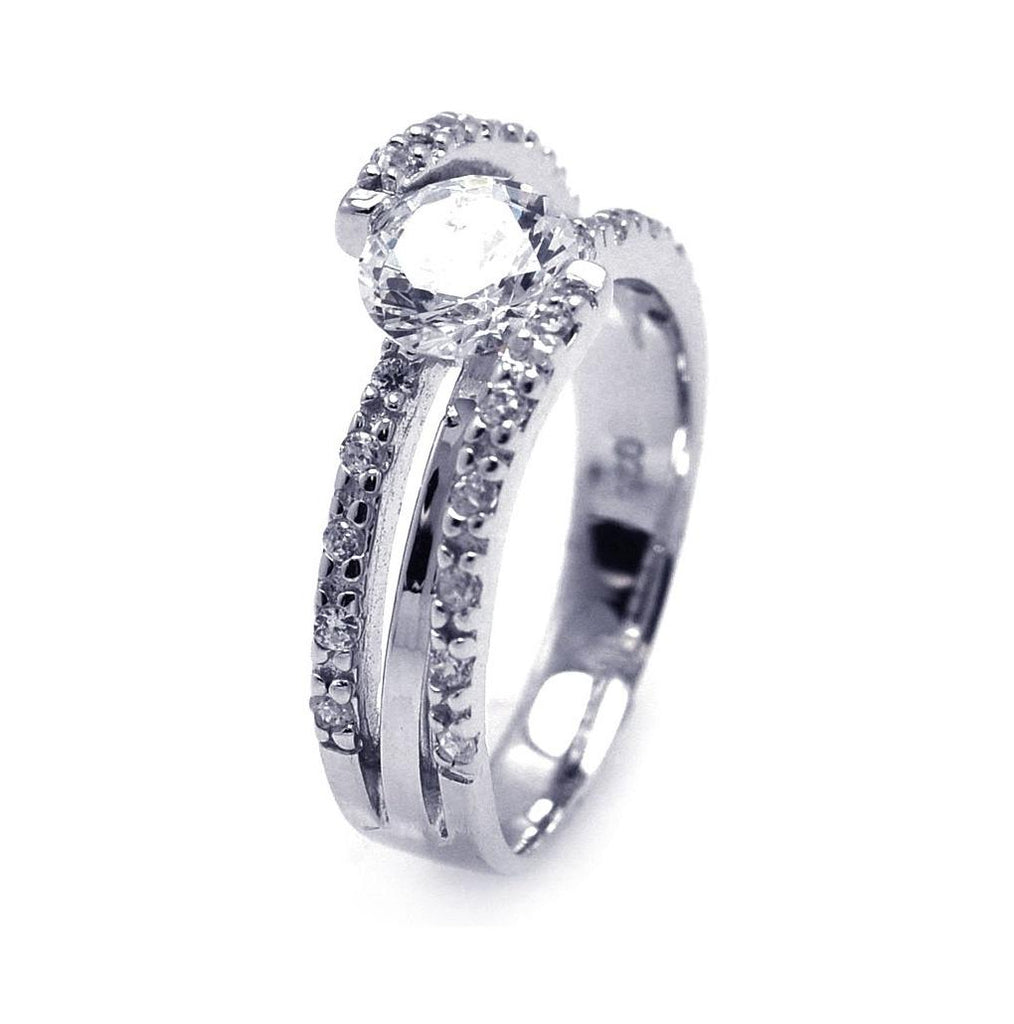 .925 Sterling Silver Rhodium Plated Clear Round Center Cz Intertwining Ring, <b>size: 5</b>